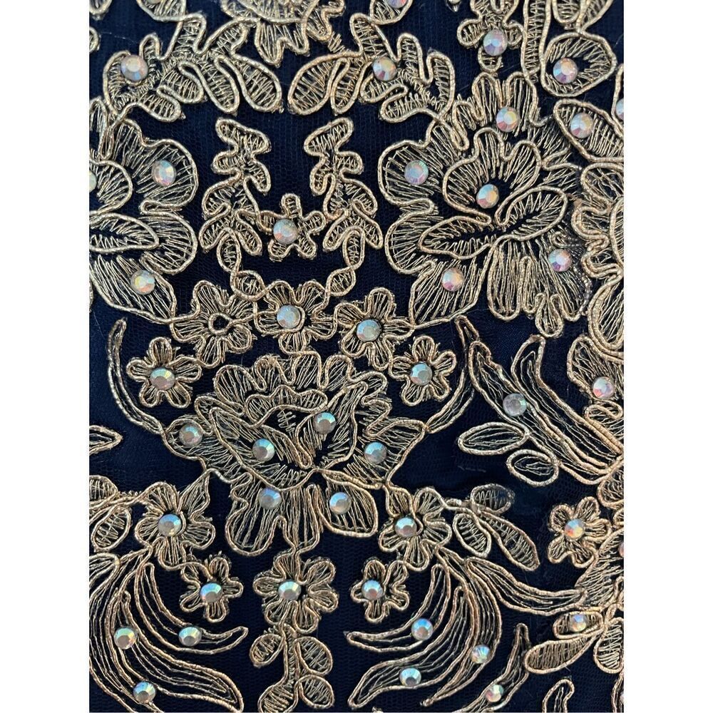 Rare Editions Girl's Mesh Embroidered Floral Sleeveless Dress Blue Gold Size 10 - Picture 3 of 5